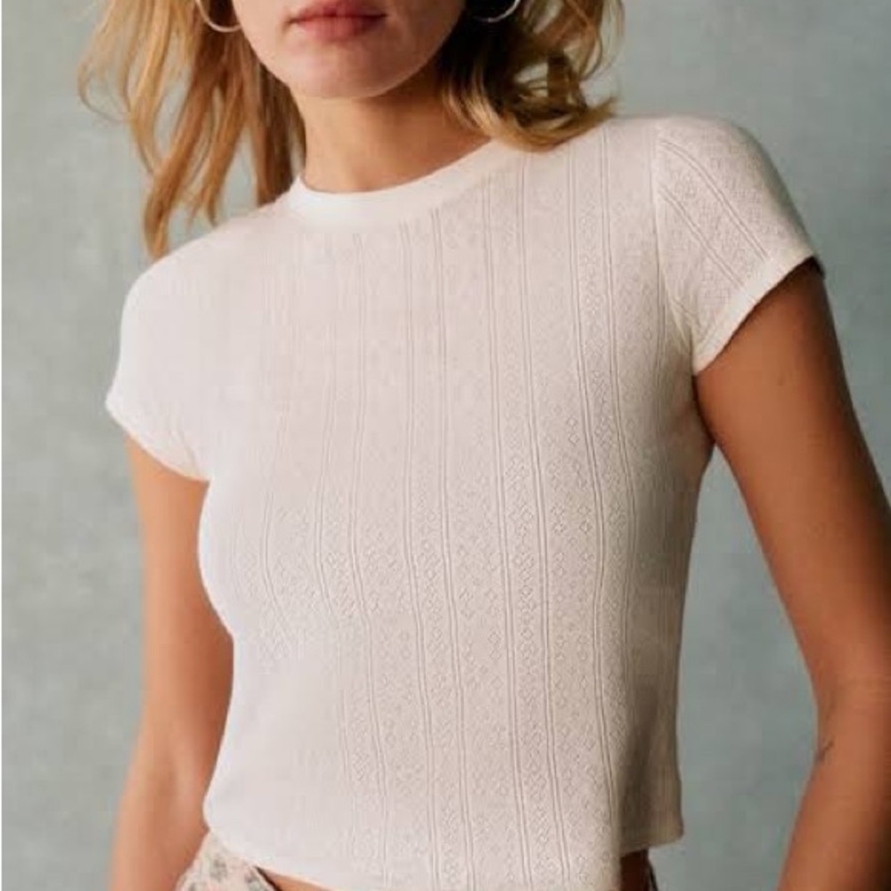 Sezane Camil- Cream Pointelle Top